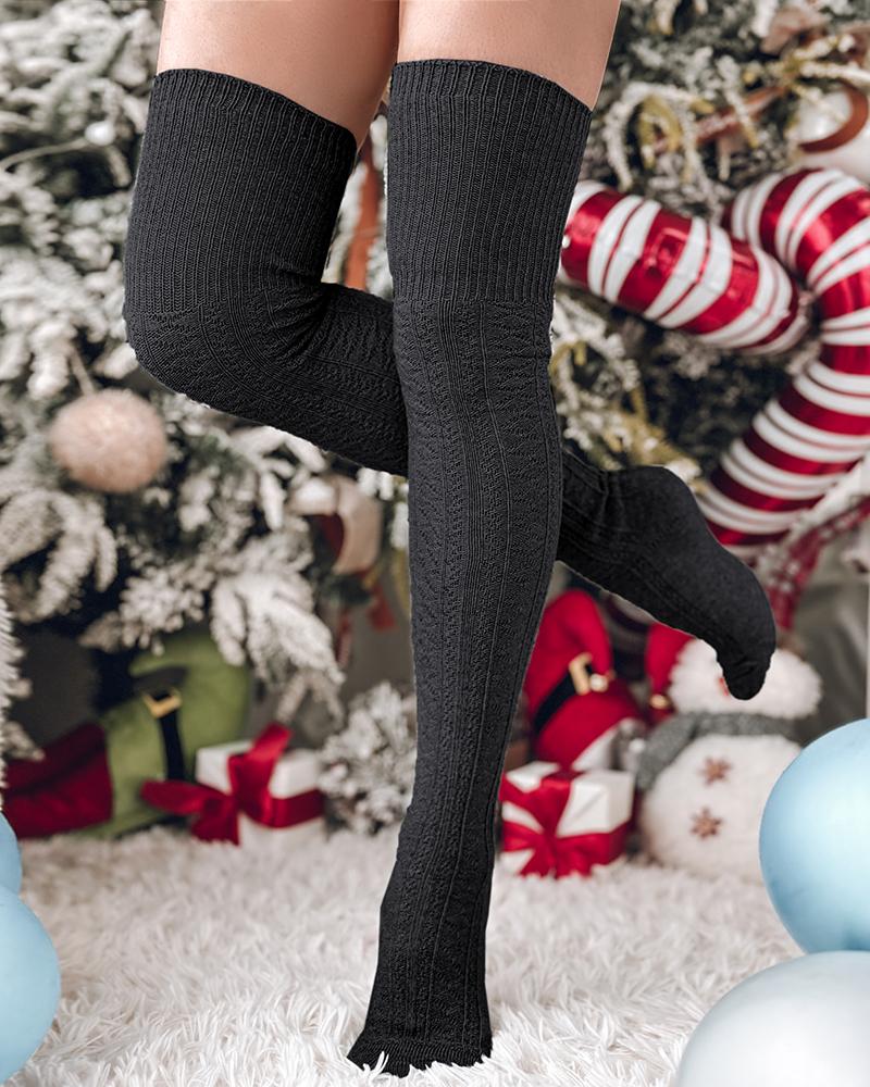 

1Pair Thigh High Knit Leg Warmers Long Boot Socks, Black