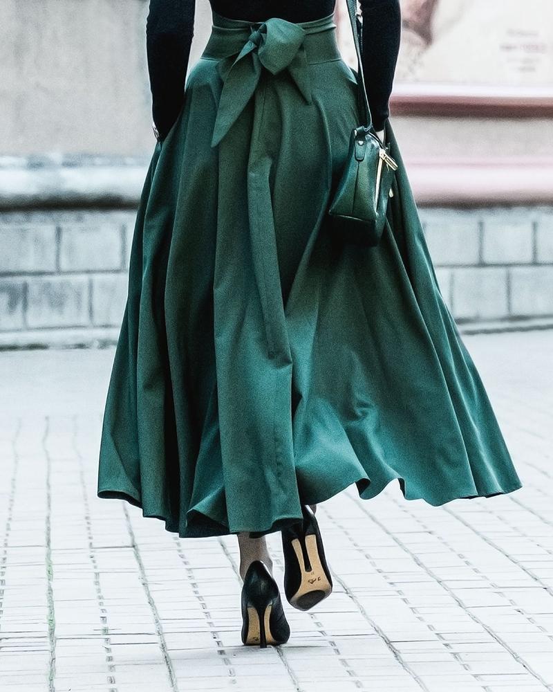 

High Waist Tied Detail Maxi Skirt, Green
