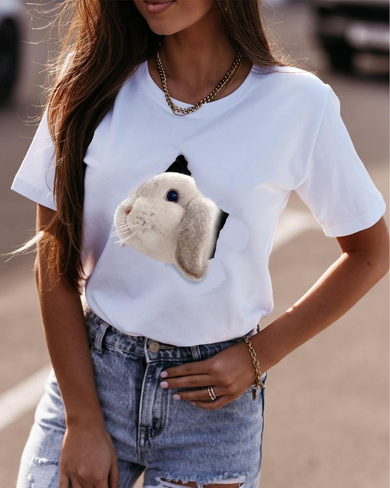 

Easter 3D Rabbit Print Short Sleeve Loose T-shirts, White