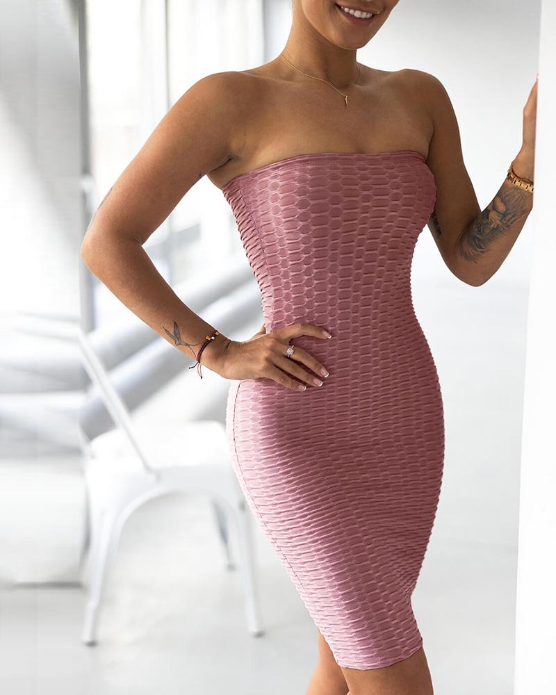 

Bandeau Bubble Textured Bodycon Dress, Light purple