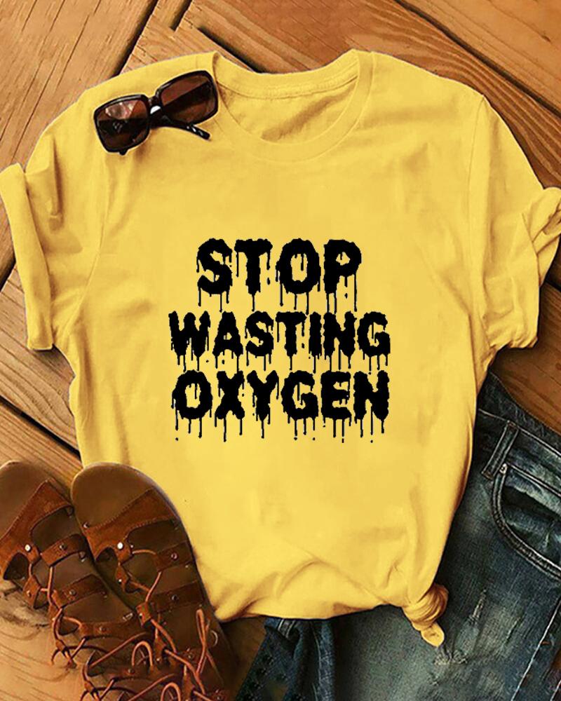 

Letter Print Short Sleeve Loose T-shirts, Yellow