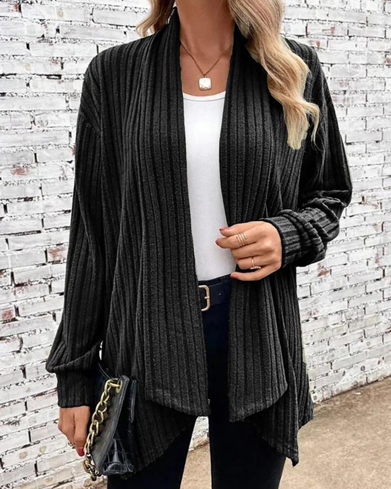 

Open Front Long Sleeve Casual Coat, Black