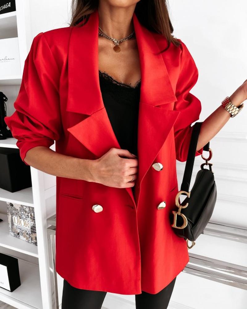 

Long Sleeve Double Breasted Blazer Coat, Red