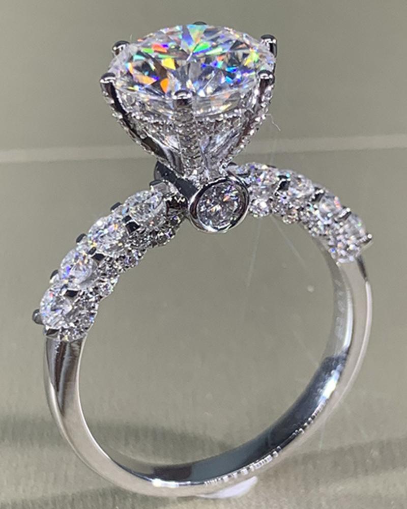 

1pc Luxury White Cubic Zirconia Engagement Ring Elegant Bride Wedding Party Jewelry Gift, Silver