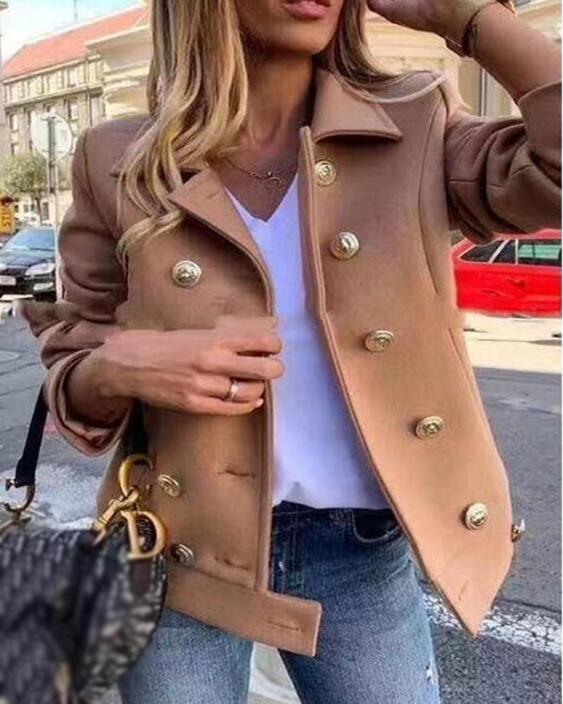 

Long Sleeve Double Breasted Coat, Khaki