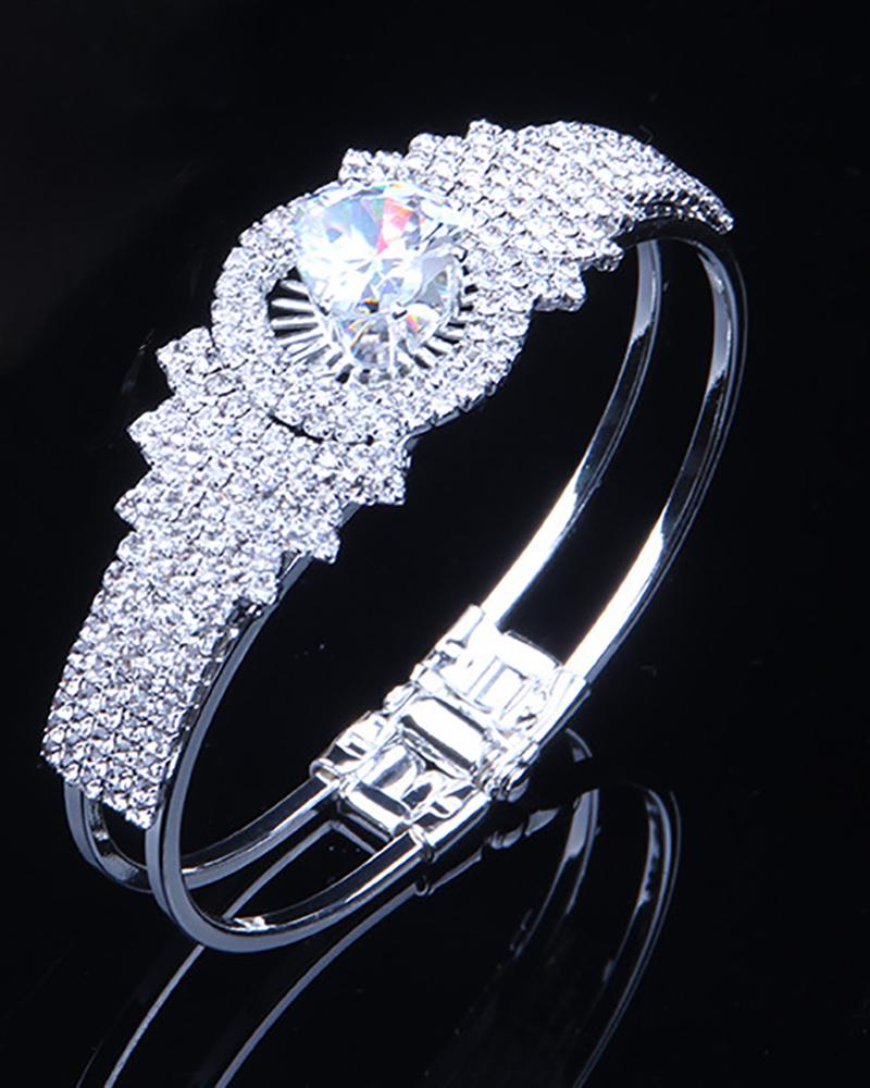 

Heart Shaped Rhinestone Cuff Bracelet, Silver