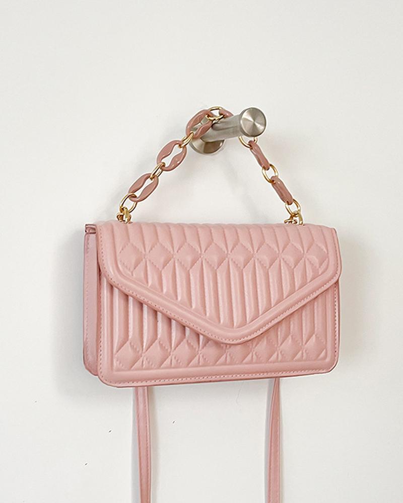 

Quilted Chain Strap Flap Square Bag, Pink