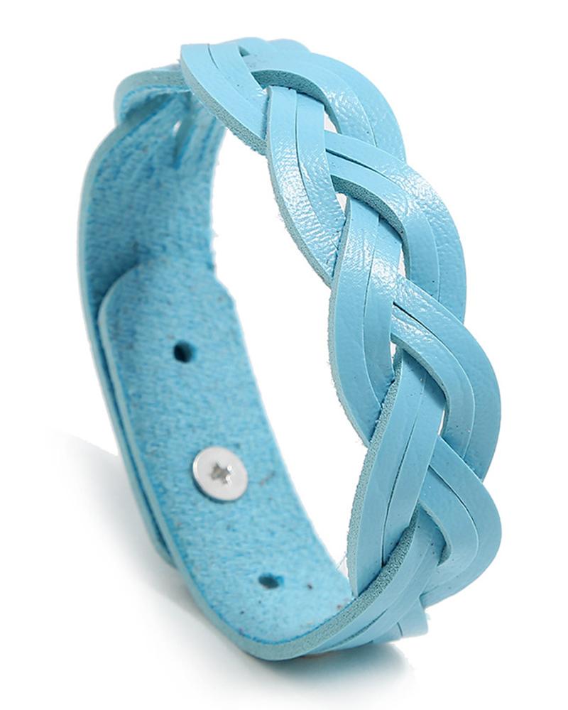 

1pc Braided PU Leather Bracelet, Blue