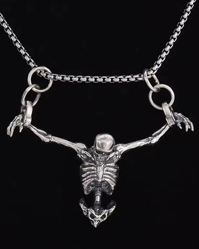 

1pc Halloween Hanging Skeleton Pendant Necklace, Silver