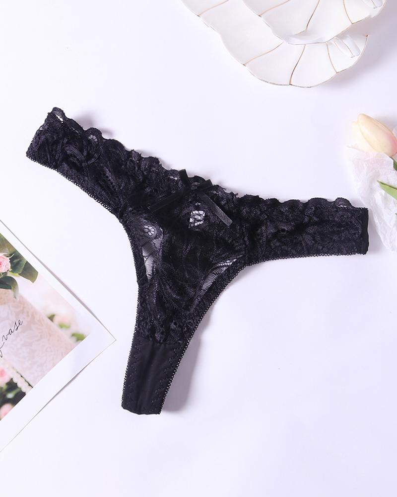 

Naughty Sexy Women Lace Hollow Out Cotton Low Waist Thong, Black