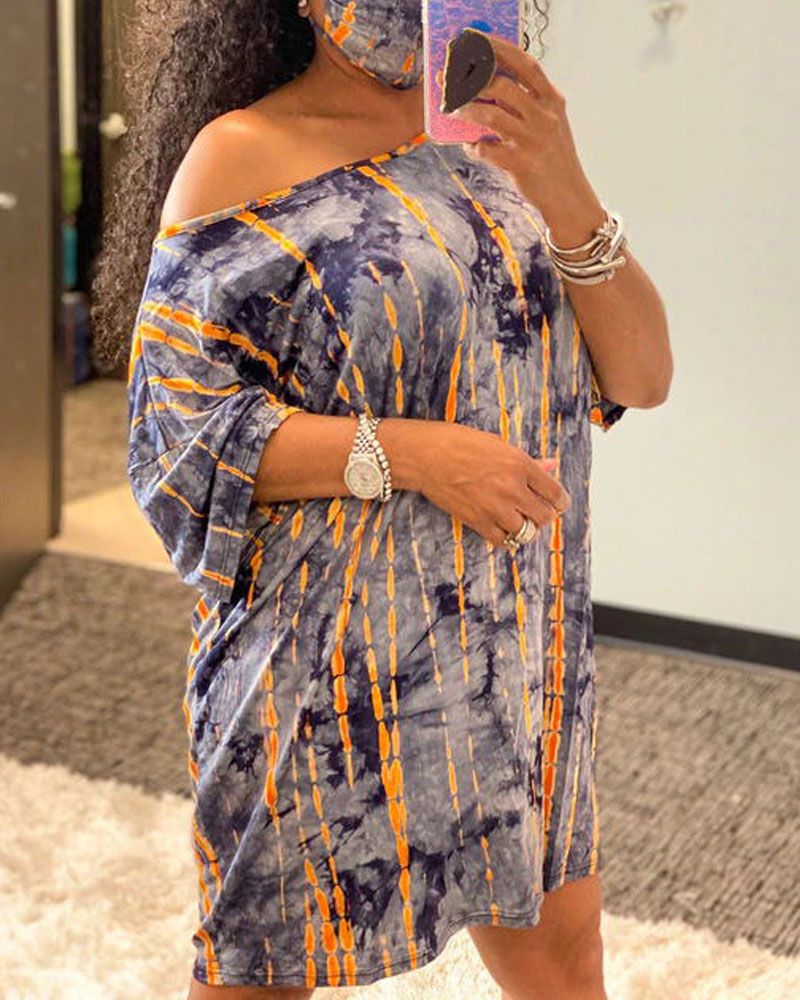 

Plus Size Tie Dye Print Casual Dress, Blue