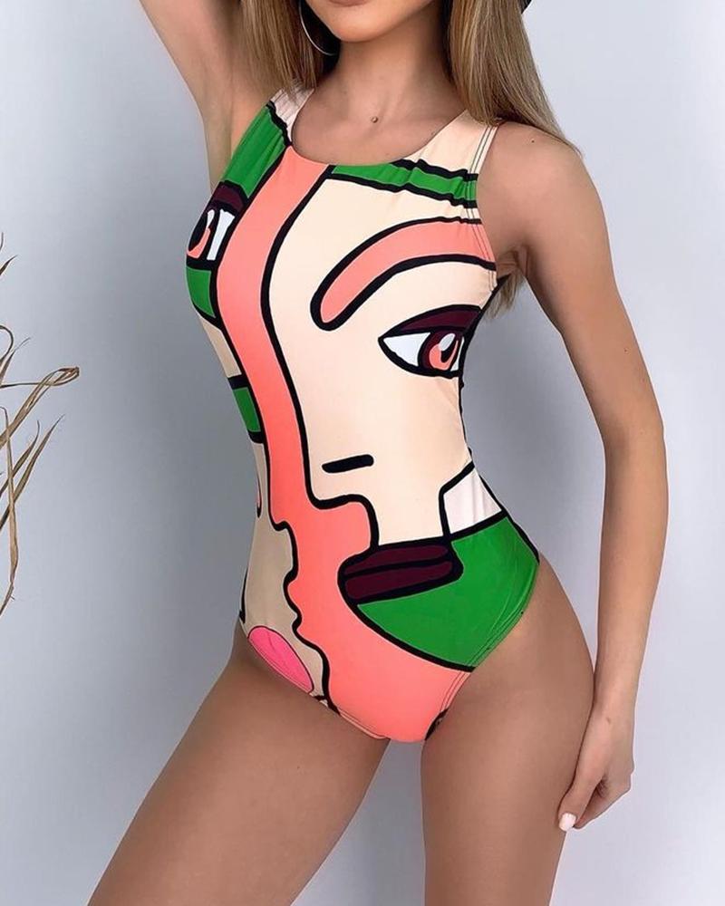 

Figure Print Skinny One-piece Swimwear, Multicolor