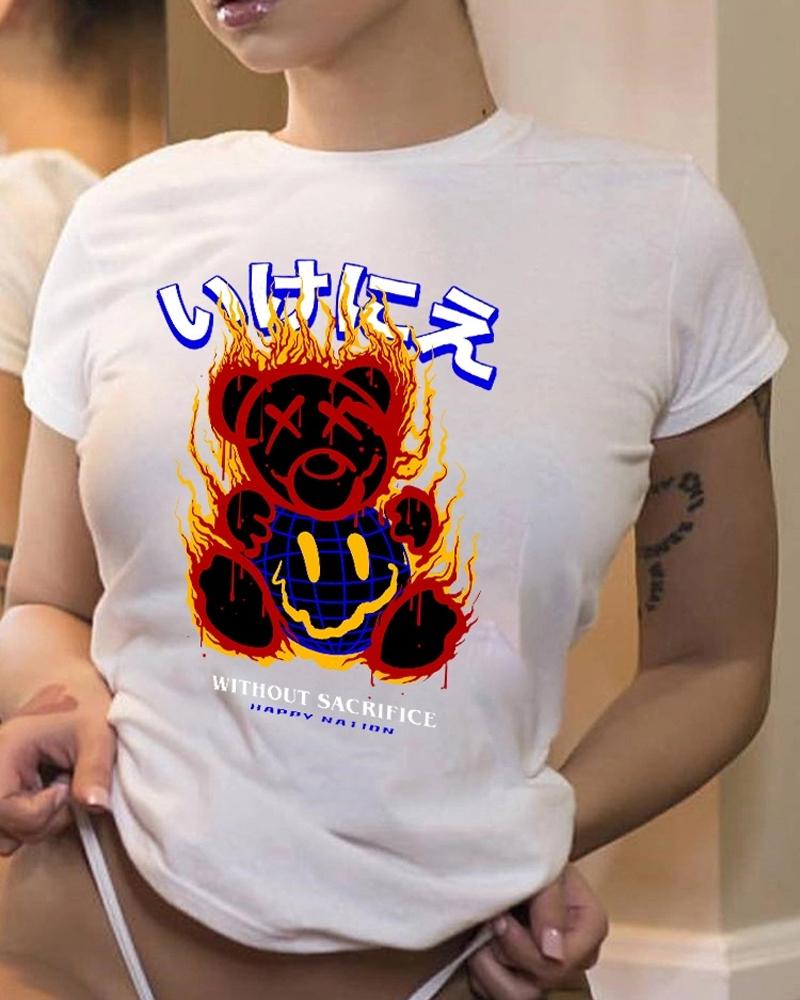 

Graphic Letter Print Short Sleeve Casual T-shirt, White