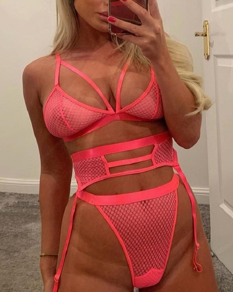 

Sexy Women Cut Out See Through Lace lingerie 3 PCS, Pink