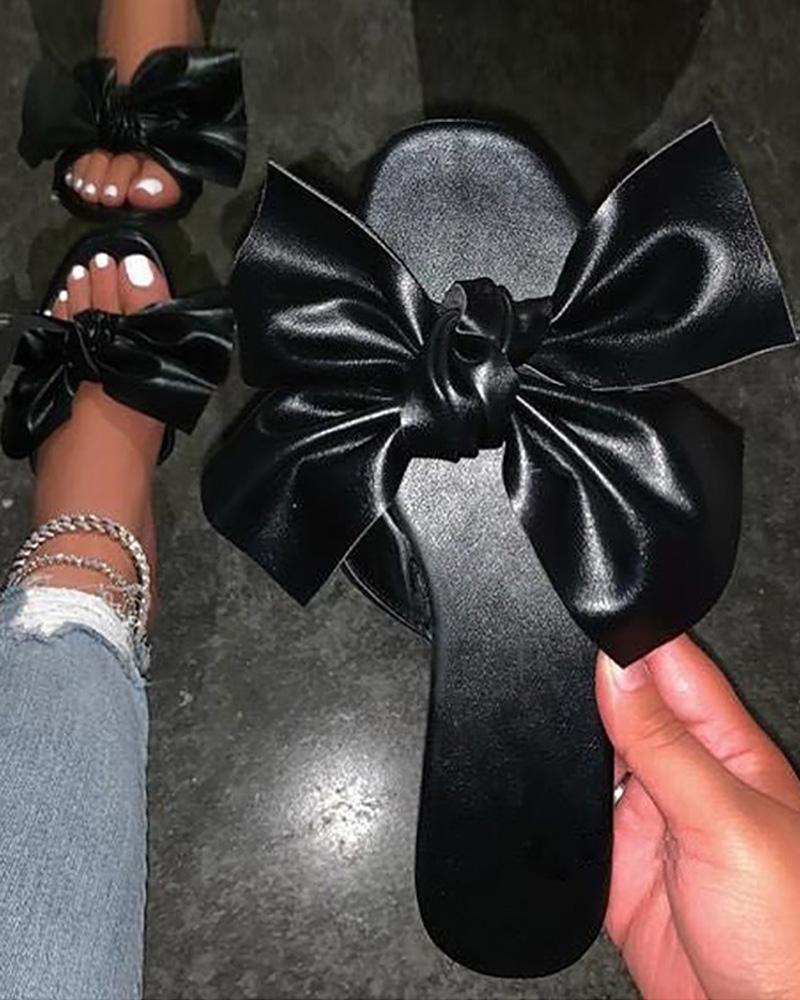

Bowknot Design One Strap Slippers, Black