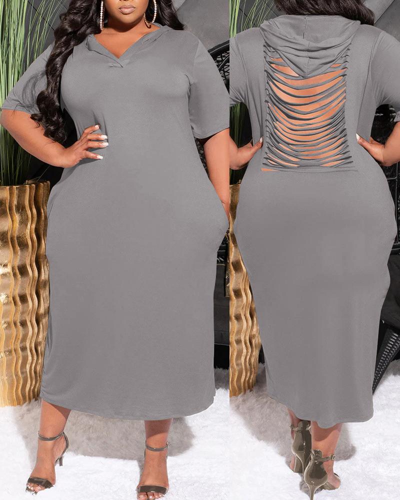 

Plus Size Ladder Cutout Open Back Casual Dress, Gray