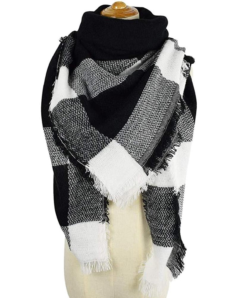 

Women Big Oversized Long Plaid Blanket Tassel Winter Warm Scarf, Black