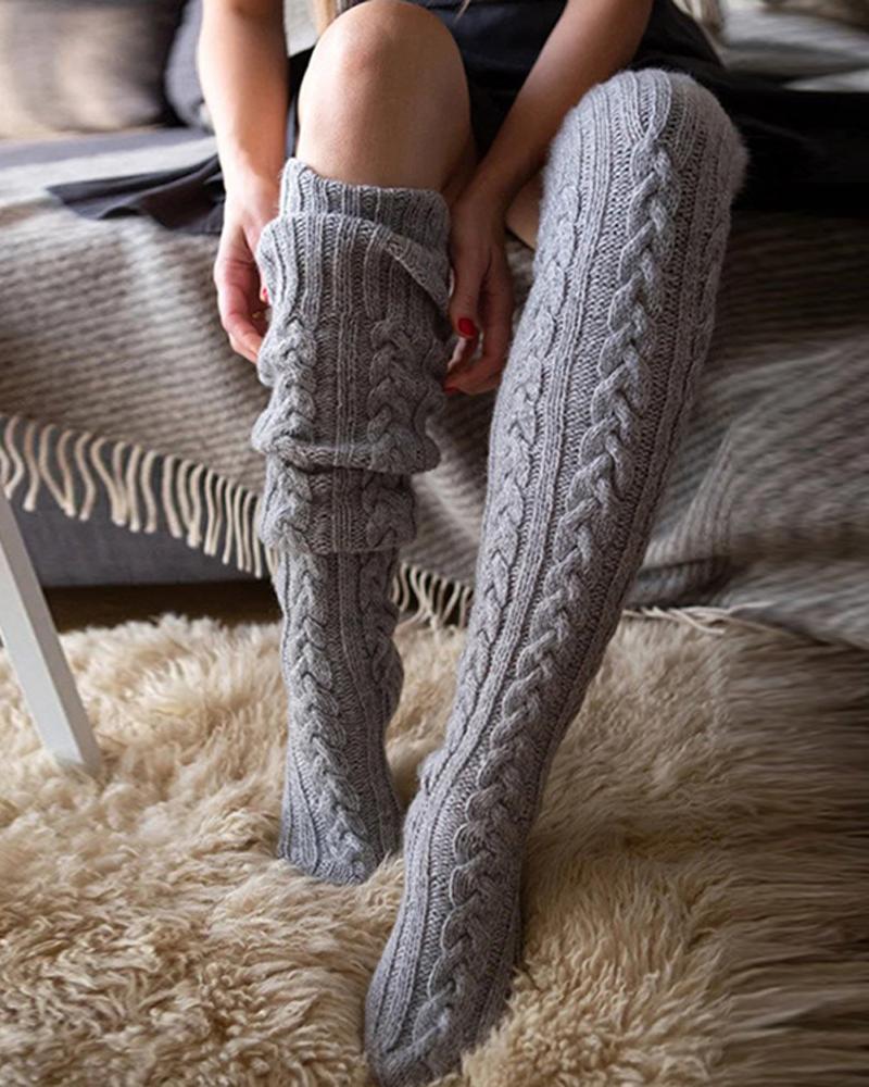 

1Pair Thigh High Cable Knit Leg Warmers Winter Warm Long Boot Socks, Gray