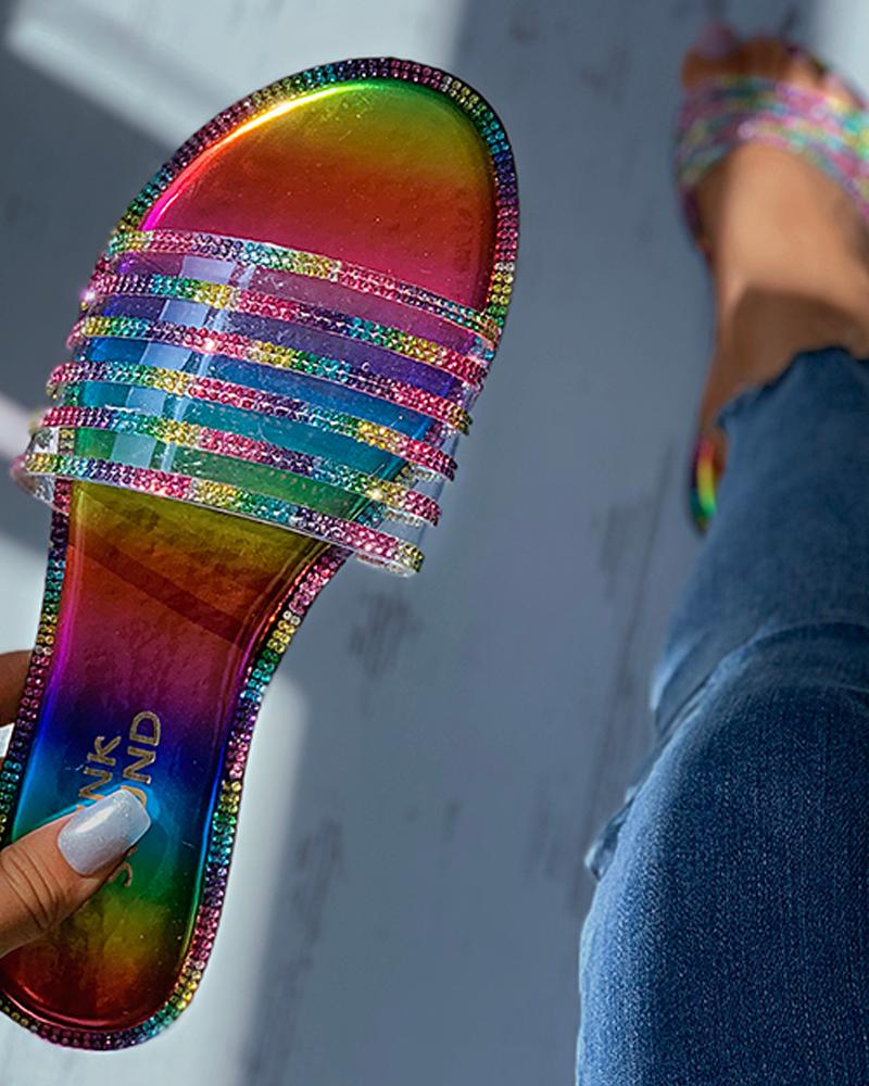 

Studded Open Toe Flat Sandals, Multicolor