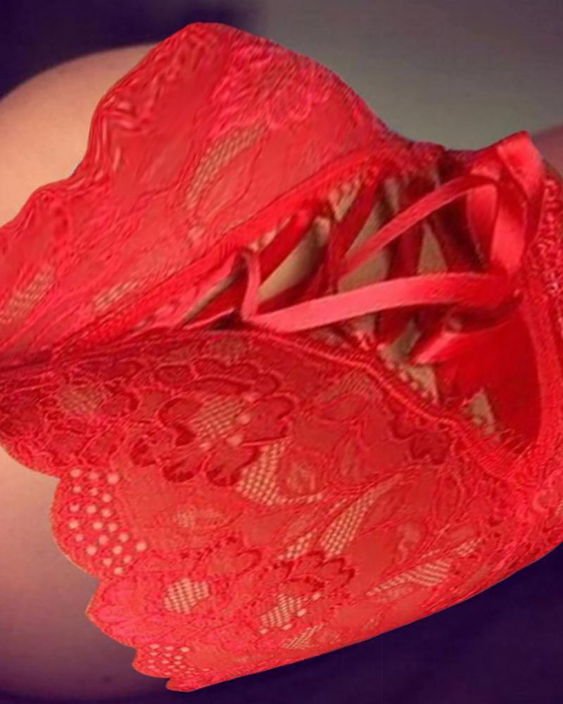 

Lace Insert Lace-up Cutout Panty, Red