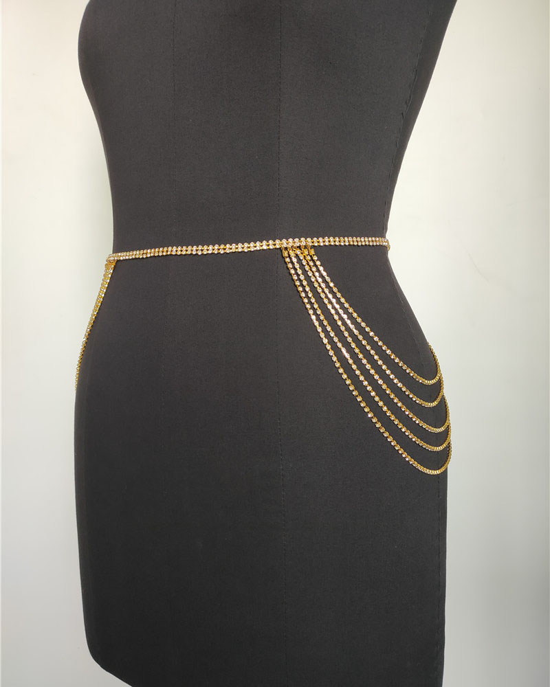 

1PCS Rhinestone Decor Layered Waist Chain, Gold
