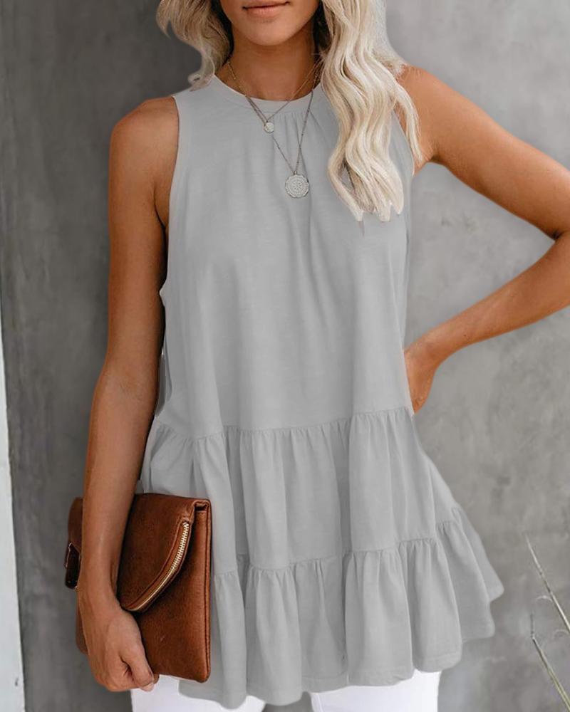 

Plain Sleeveless Ruffle Lace Up Top, Gray