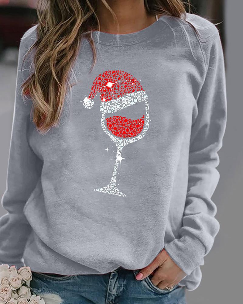 

Christmas Print Long Sleeve Sweatshirt, Gray