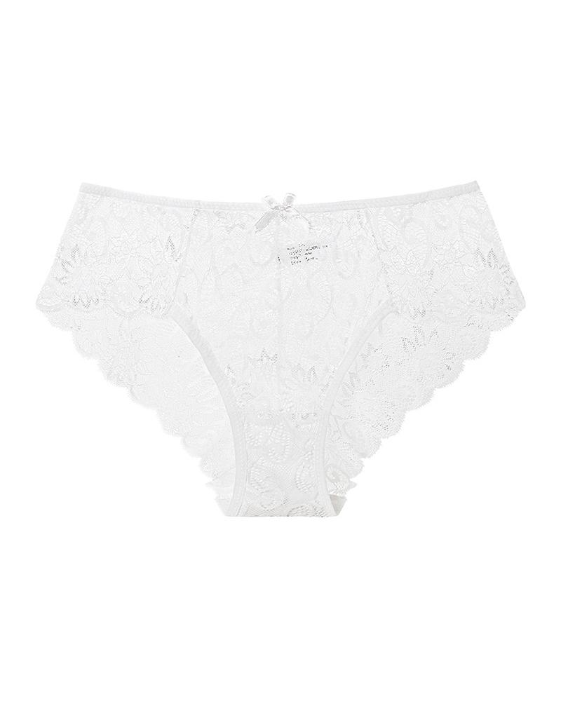 

Lace Splicing Bow Skinny Panties, White