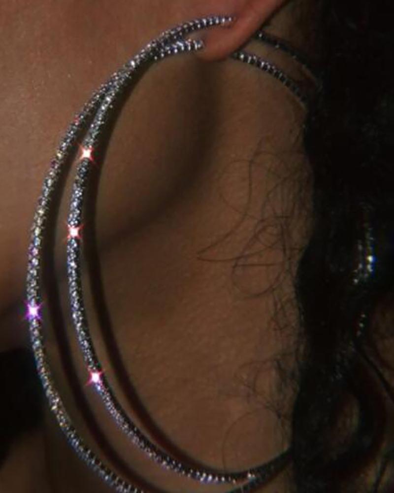 

Exaggerated Rhinestone Hoop Earrings, Silver
