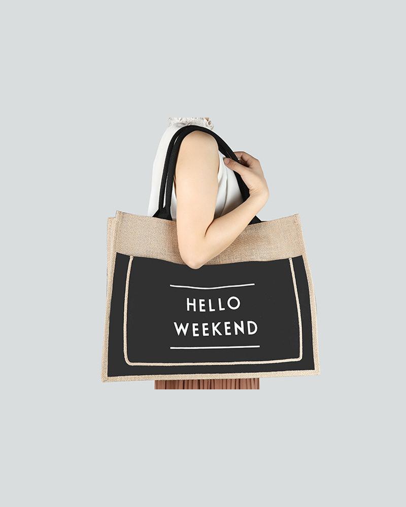 

Linen Shopping One-shoulder Tote, Black