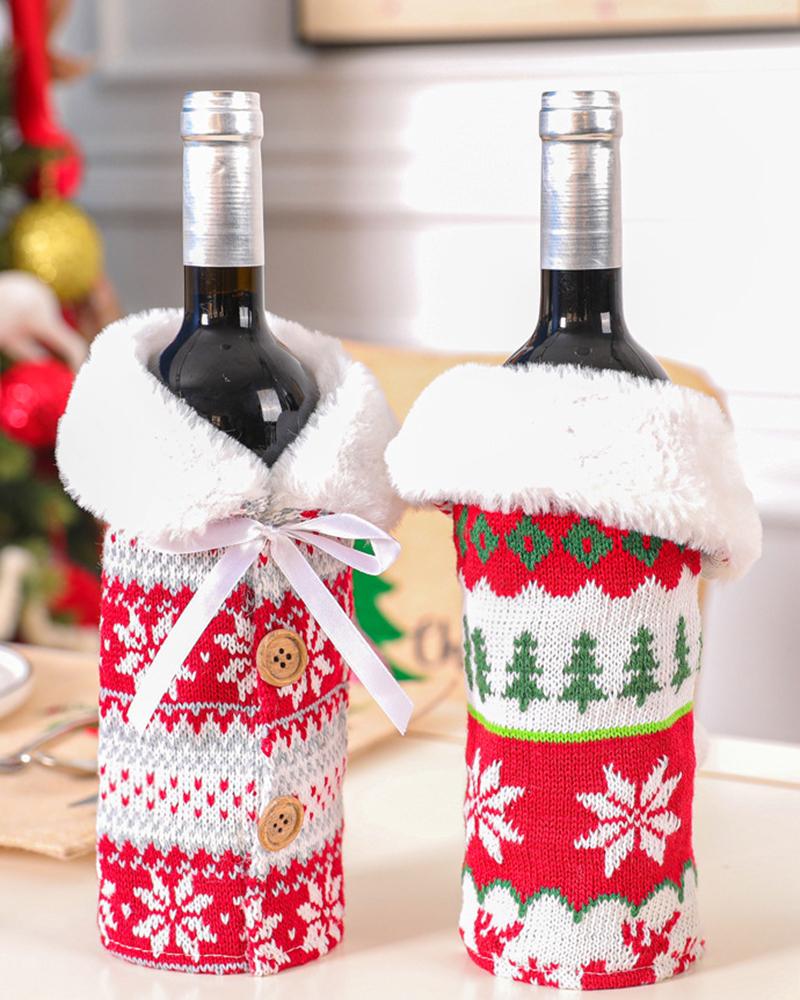 

Christmas Ornament Snowflake Bowknot Fuzzy Detail Wine Bottle Covers Decoration, Style1