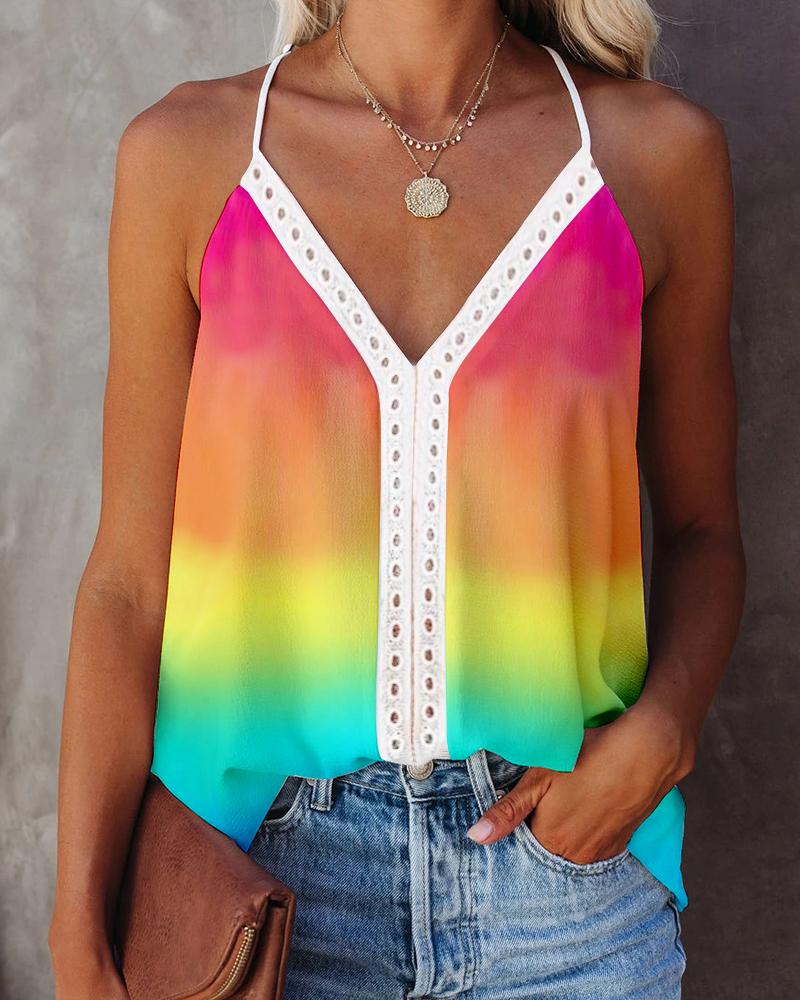 

Ombre Colorblock Hollow Out Halter Top, Multicolor