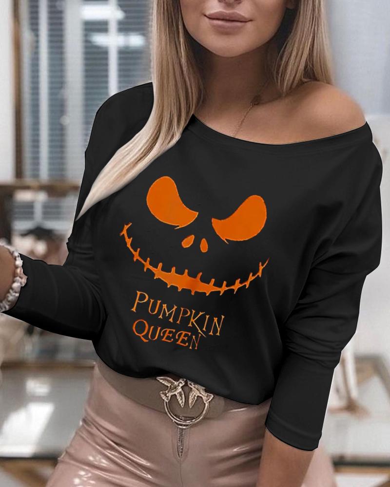 

Halloween Pattern O-neck Long Sleeve Top, Black