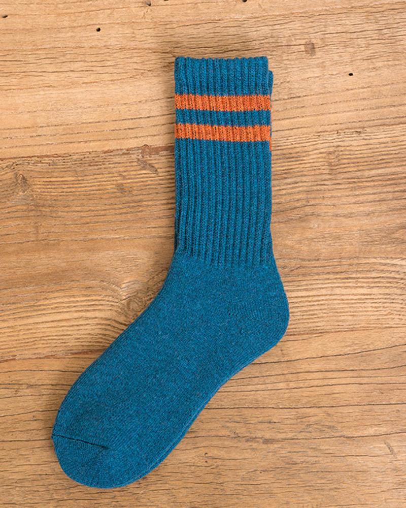 

1Pair Striped Lined Winter Thermal Crew Socks, Blue