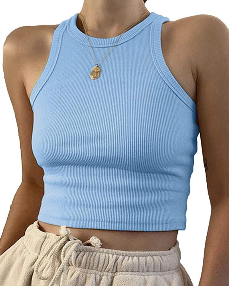 

Crew Neck Crop Basics Tank Top, Lighted blue