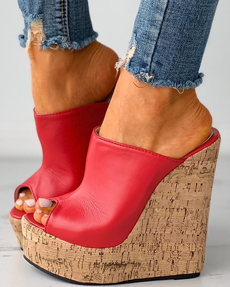 

Peep Toe Cork Wedge Sandals, Red