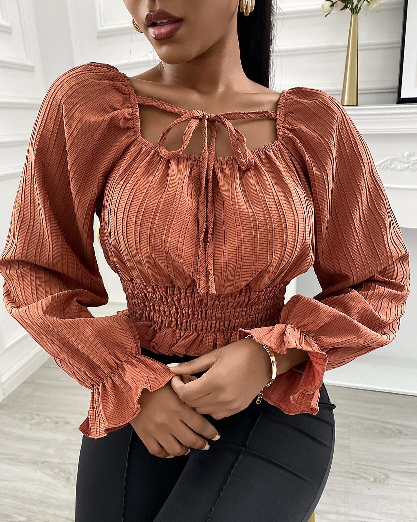 

Bell Sleeve Square Neck Blouse, Orange