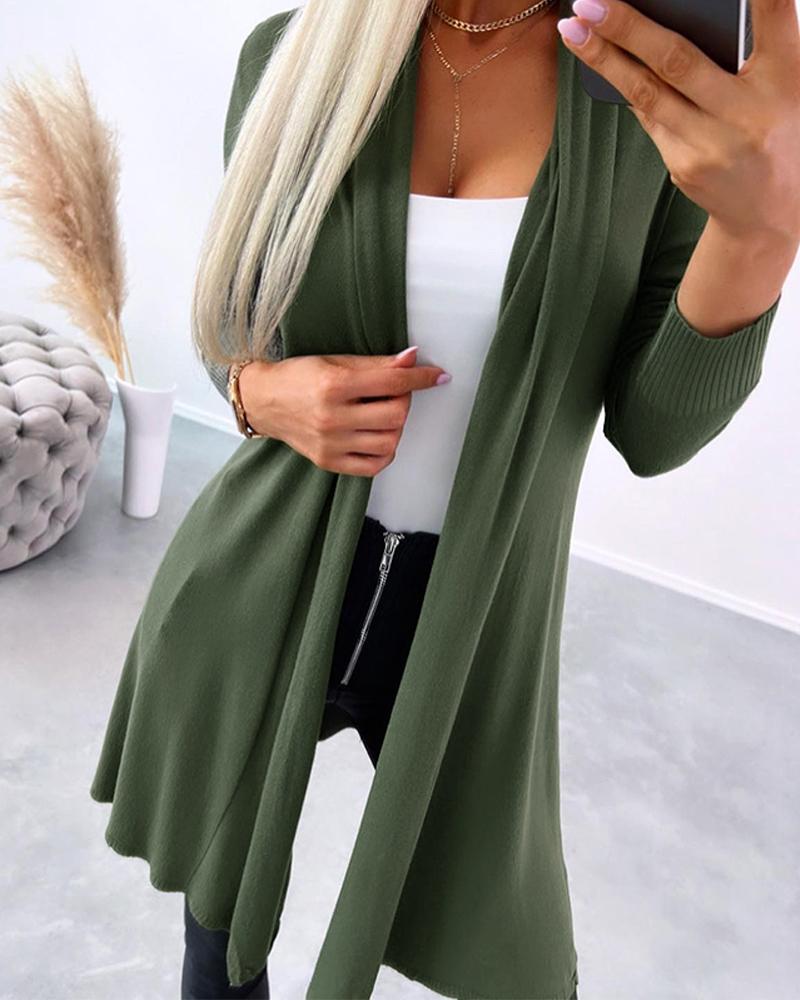 

Open Front Long Sleeve Knit Cardigan, Green