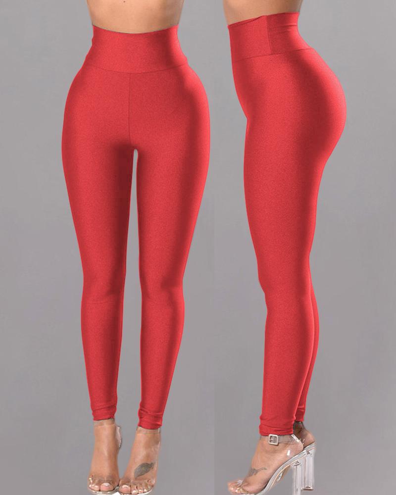 

PU Leather High Waist Skinny Pants, Red