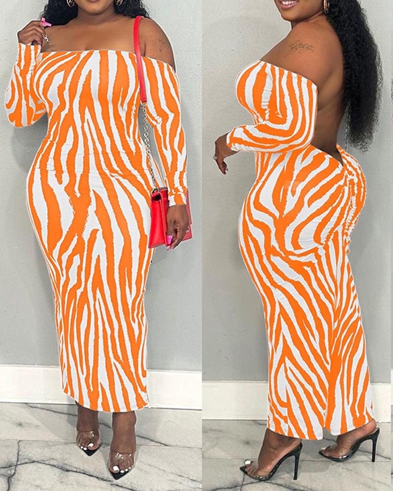 

Abstract Off Shoulder Backless Maxi Dress, Orange