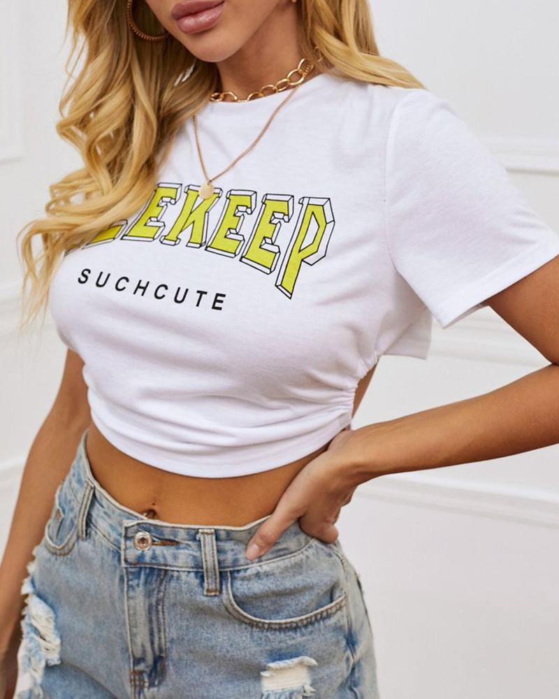 

Letter Print Short Sleeve Casual T-shirt, White