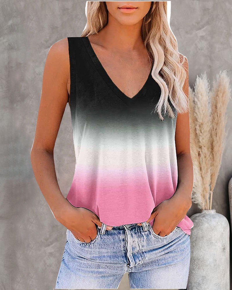 

Ombre V-Neck Casual Tank Top, Pink