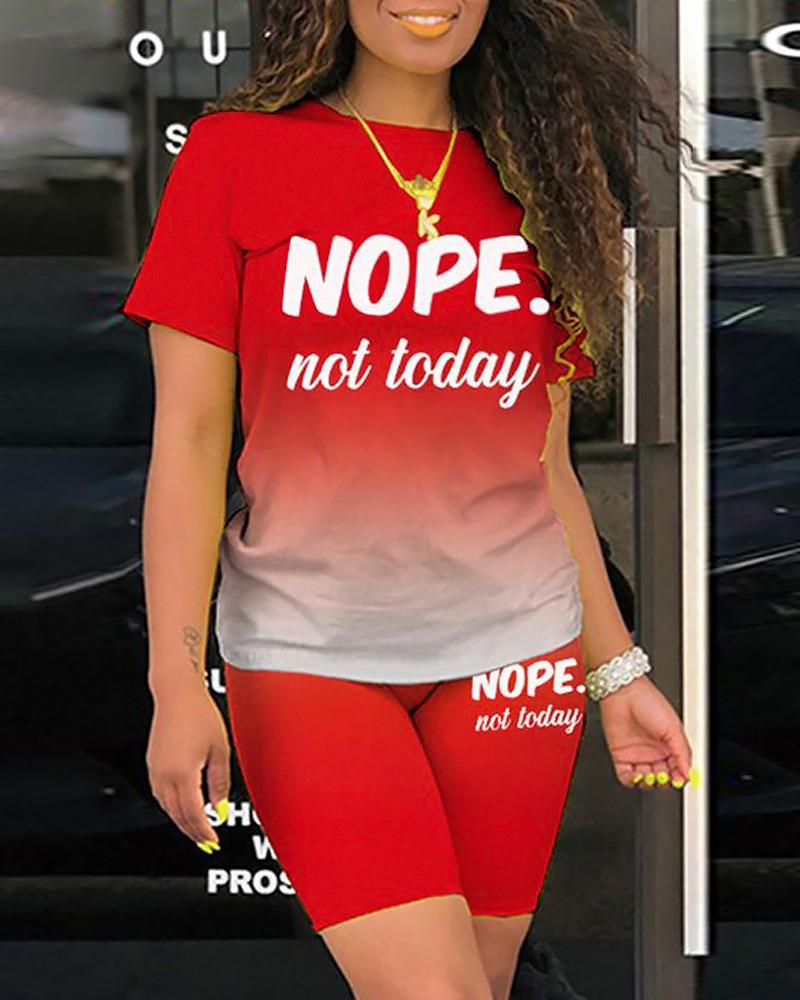 Nope Not Today Print Ombre Top & Shorts Set