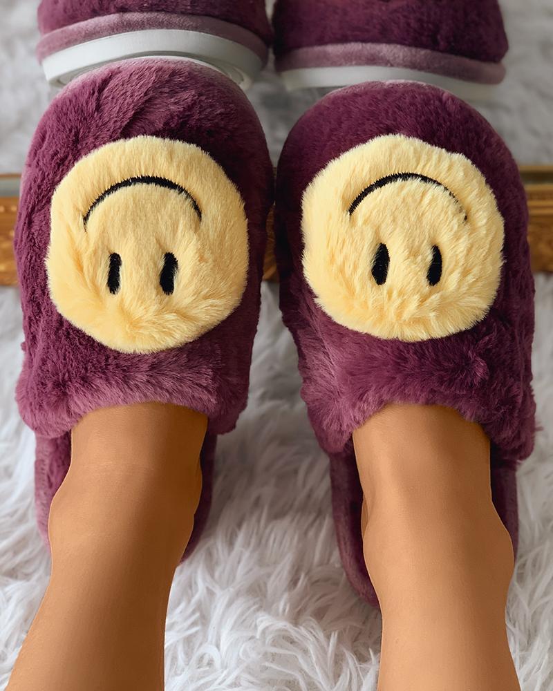 

Simle Face Fluffy Casual Slipper, Purple
