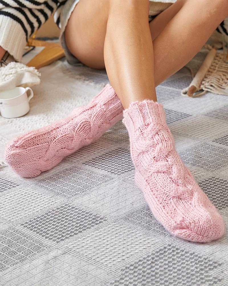 

Cable Knit Casual Socks, Pink