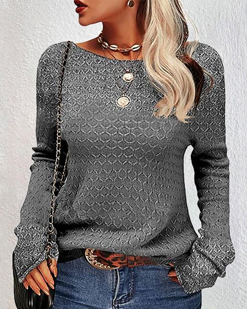 

Round Neck Long Sleeve Knit Sweater, Gray