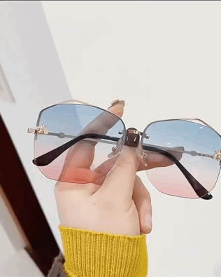 

1Pair Half Metal Frame Bee Pattern Ombre Sunglasses, Style4