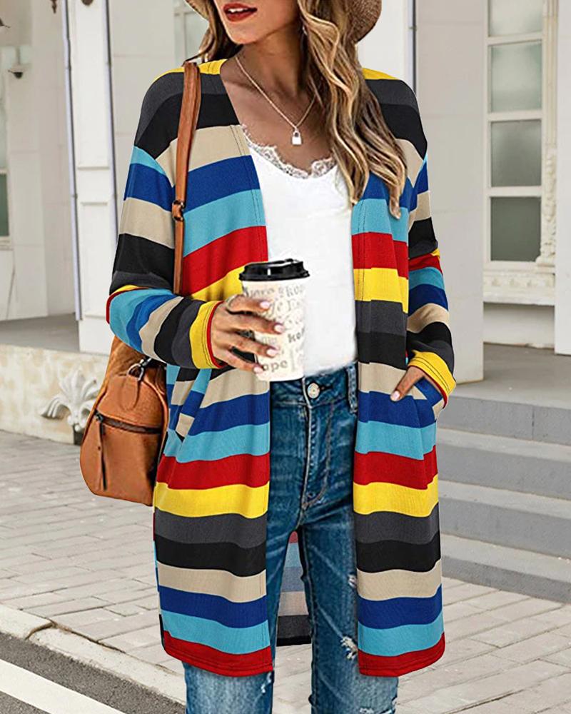 

Chevron Striped Print Open Front Coat, Multicolor