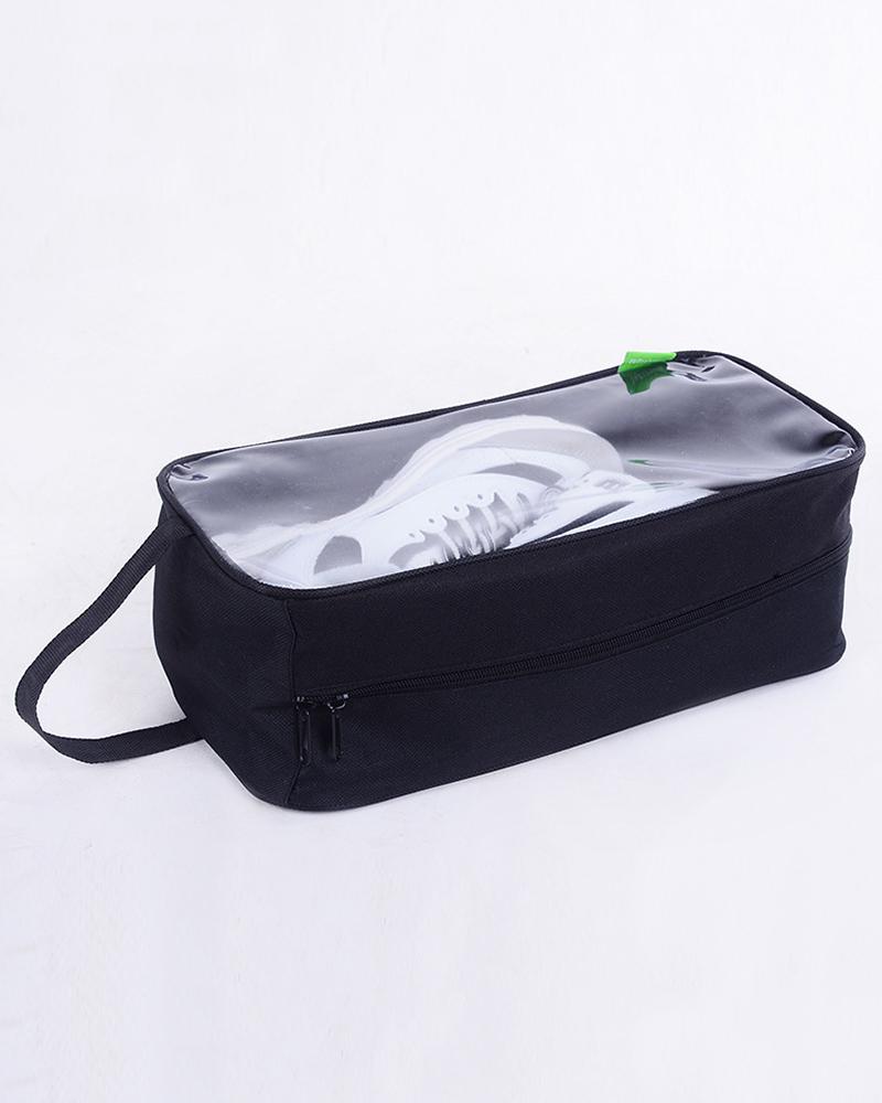 

Zipper Decor Transparent Waterproof Shoes Organizer, Black