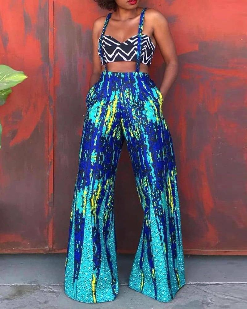 

Abstract Wide Leg Pinafore Jumpsuit, Multicolor